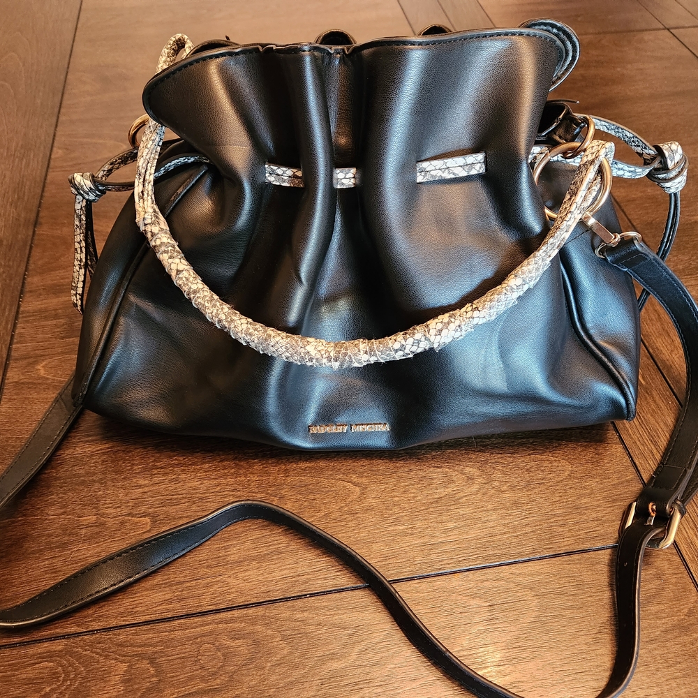 Badgley Mischka Bucket bag with Braided  Accents Black Vegan Leather